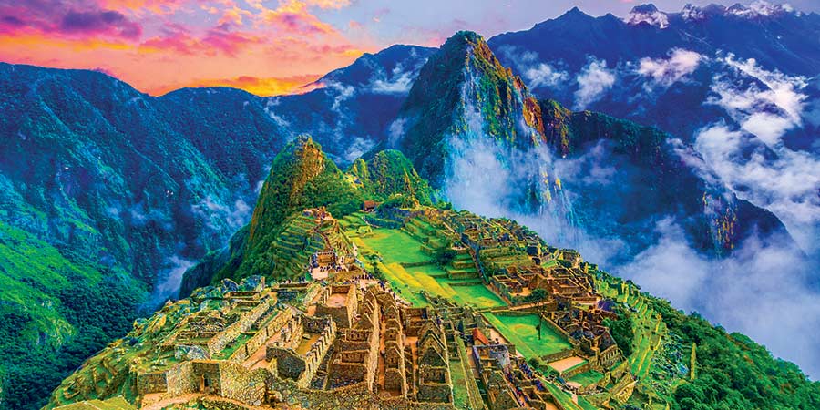 Ancient stone city ruins high in the Andes Mountains